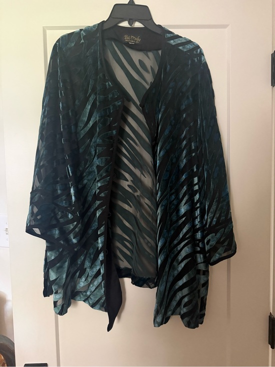 Bob Mackie Other - Bob Mackie Teal & Black Velvet Burnout Open Front Kimono